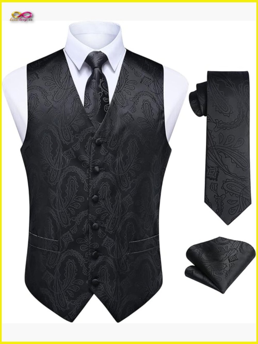Paisley Tuxedo Vest Set Silk Blend Formal Business Wedding Prom Party